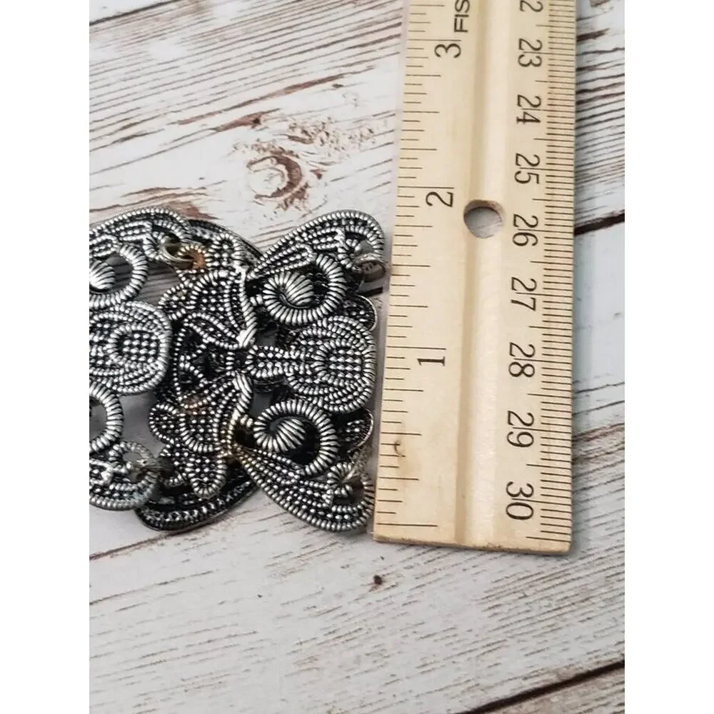 Chunky & Ornate Bracelet - Dark Silver Tone - Some Rust